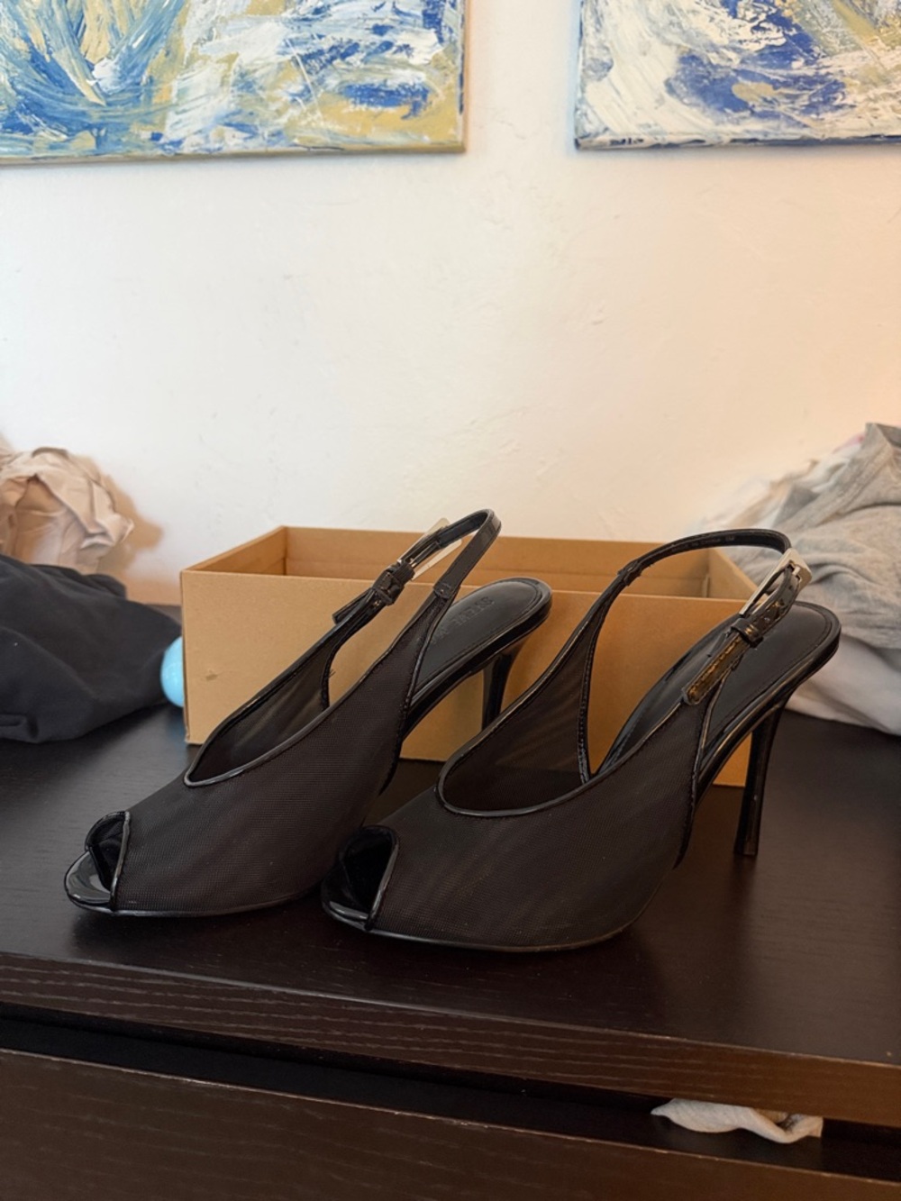 Steve Madden Black Peep-Toe Slingback Stiletto Heels